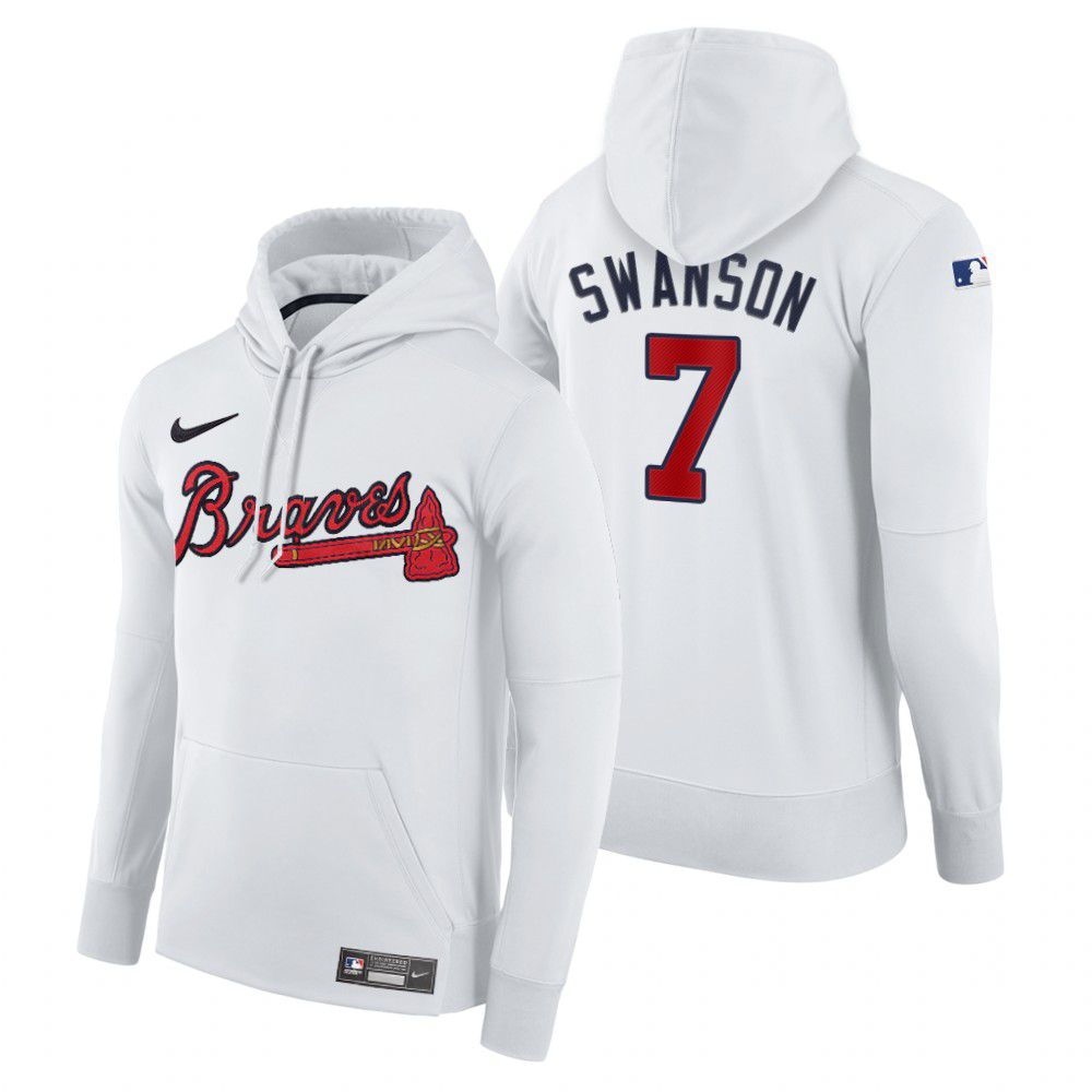 Men Atlanta Braves #7 Swanson white home hoodie 2021 MLB Nike Jerseys->atlanta braves->MLB Jersey